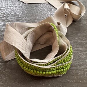 J. Crew Green Beaded Grosgrain Ribbon Belt, one size